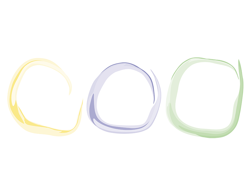 Formación Icono con formas circulares en colores amarillo, morado y verde junto al texto Cursos