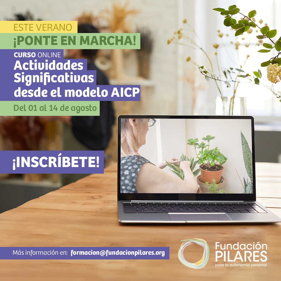 Formación Cartel curso online Actividades Significativas desde el modelo AICP, con portátil mostrando imagen y texto ¡Inscríbete!