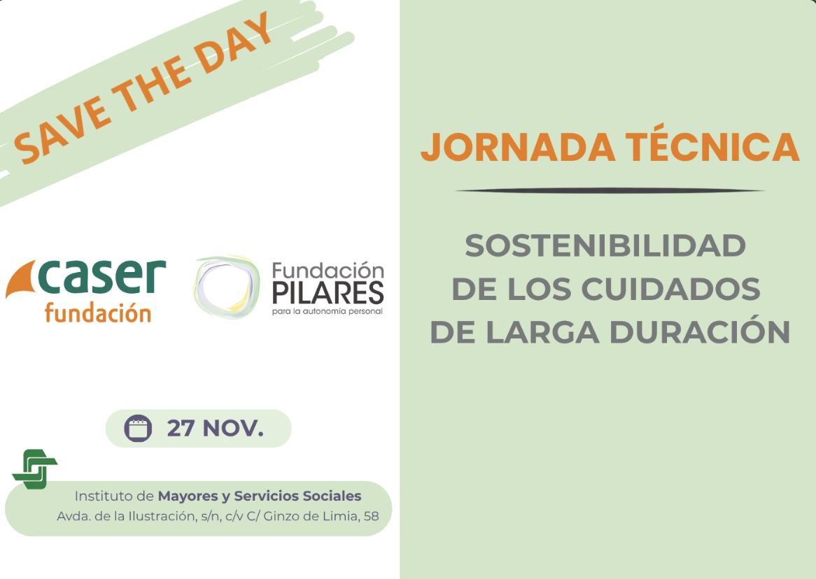Cartel Save the Day para jornada técnica sobre sostenibilidad de los cuidados de larga duración