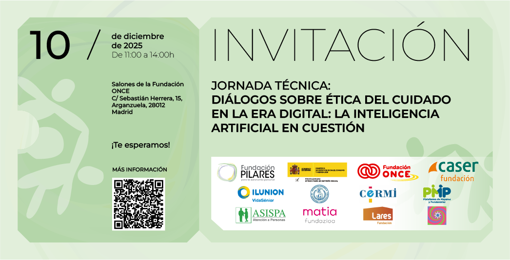 Cartel invitación a jornada técnica sobre cuidados de larga duración con logos de entidades colaboradoras